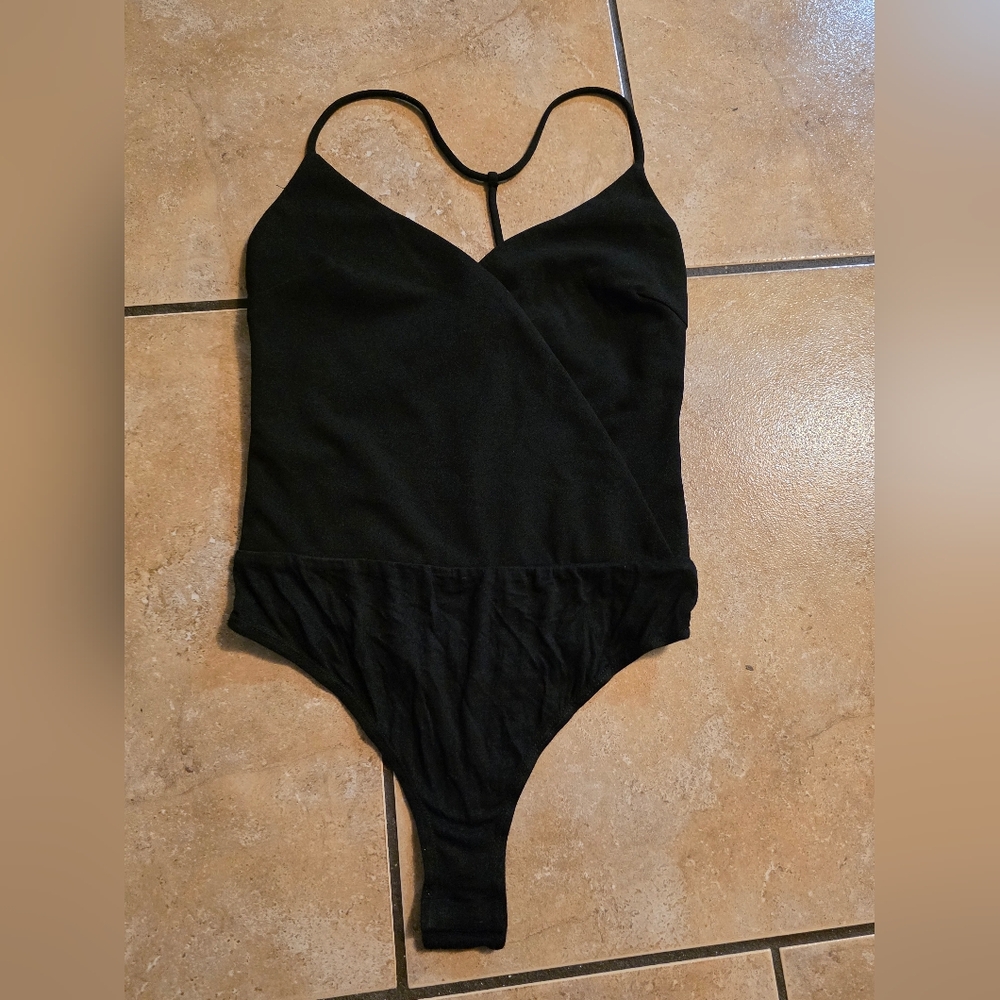 Lulu's Black Wrap-Front Spaghetti Strap Bodysuit … - image 2